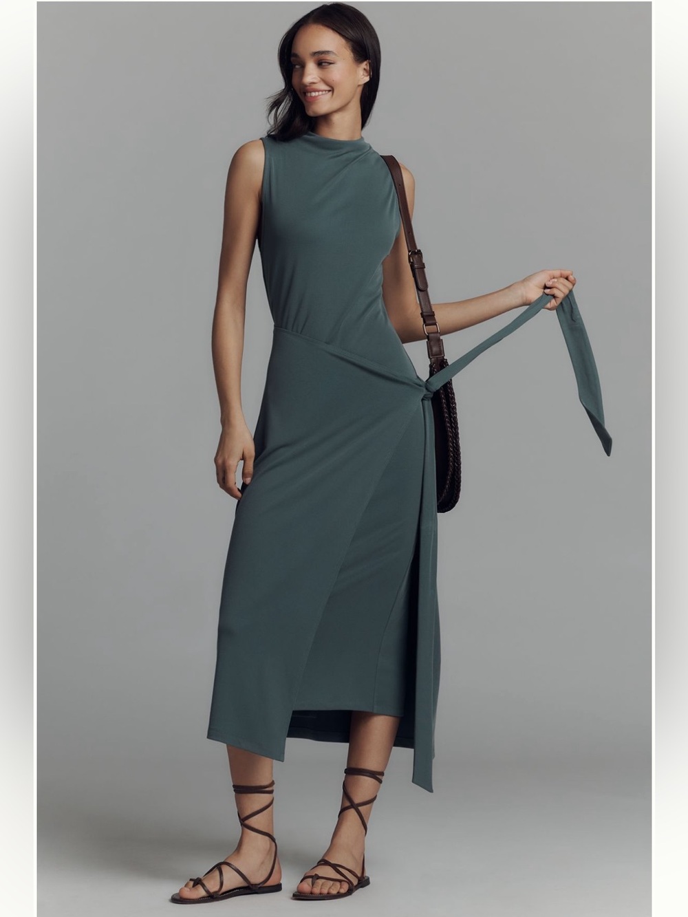 Anthropologie X Good American Sleeveless Mock-Neck Ribbed Knit Wrap Dress